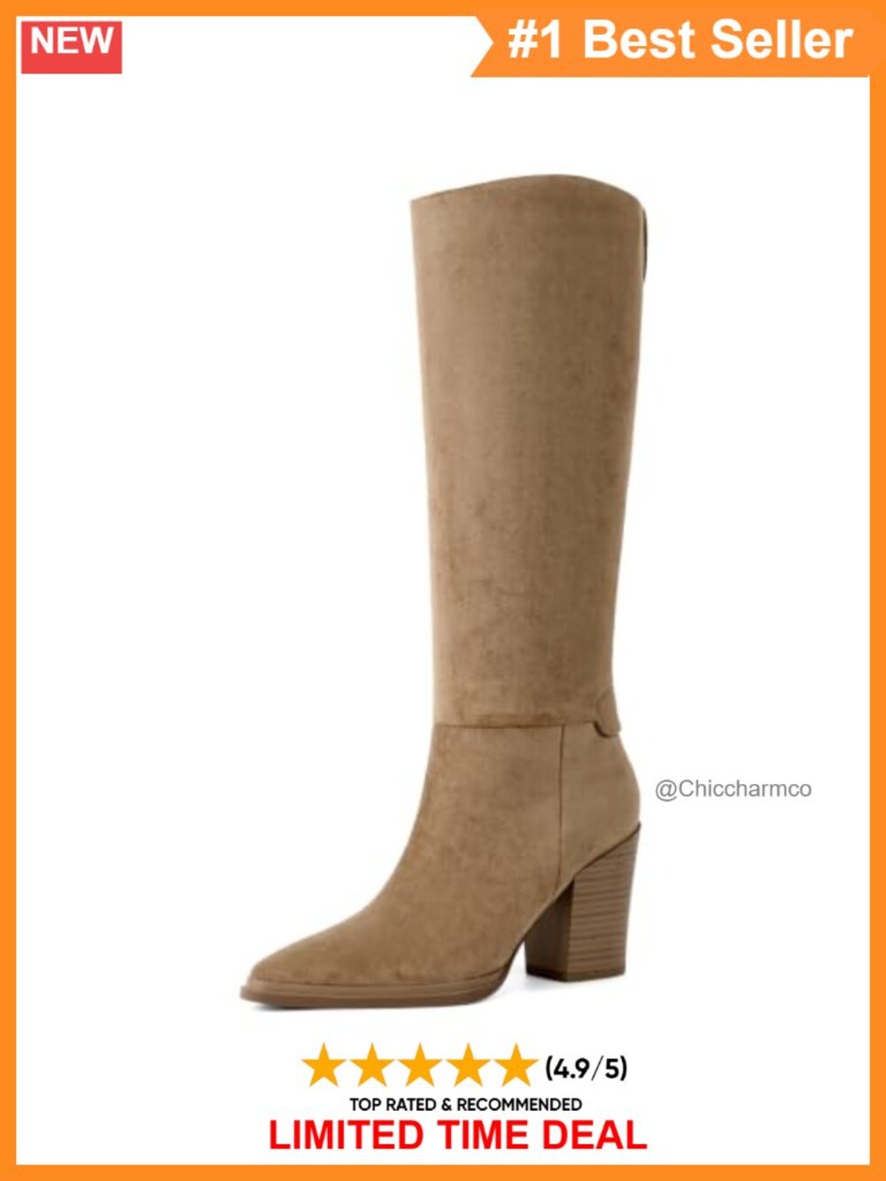 Knee High Boots Pointed Toe Chunky Heel Faux Suede Tall Boots